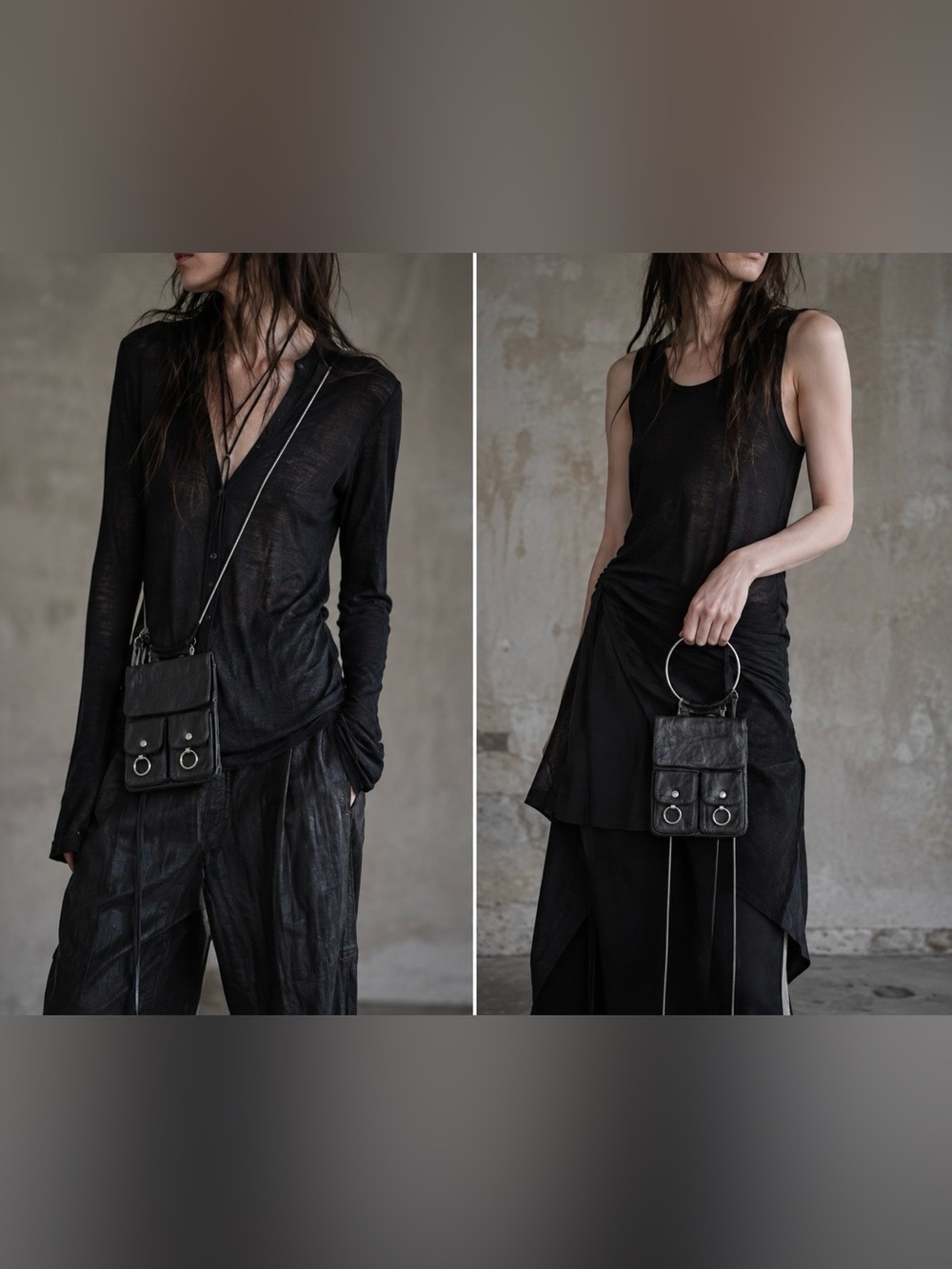 Handmade Black Leather Convertible O-Ring Crossbody Utility Bag Avant Garde